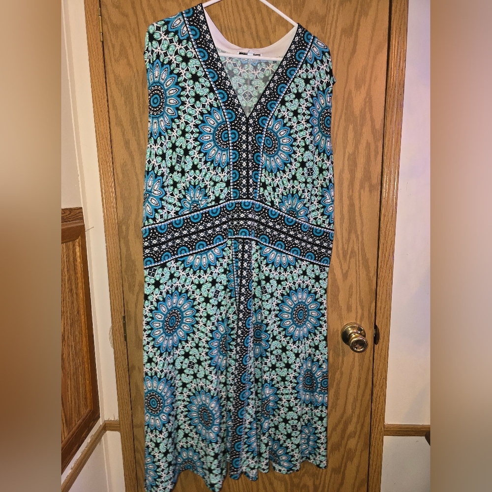 Sabina Blue and White Midi Pencil Dress Resort Wear